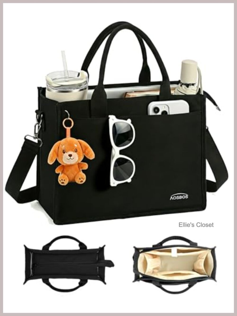 Canvas Tote Bag with Zipper, 14" Laptop Tote, Water Bottle Pocket, Padded
